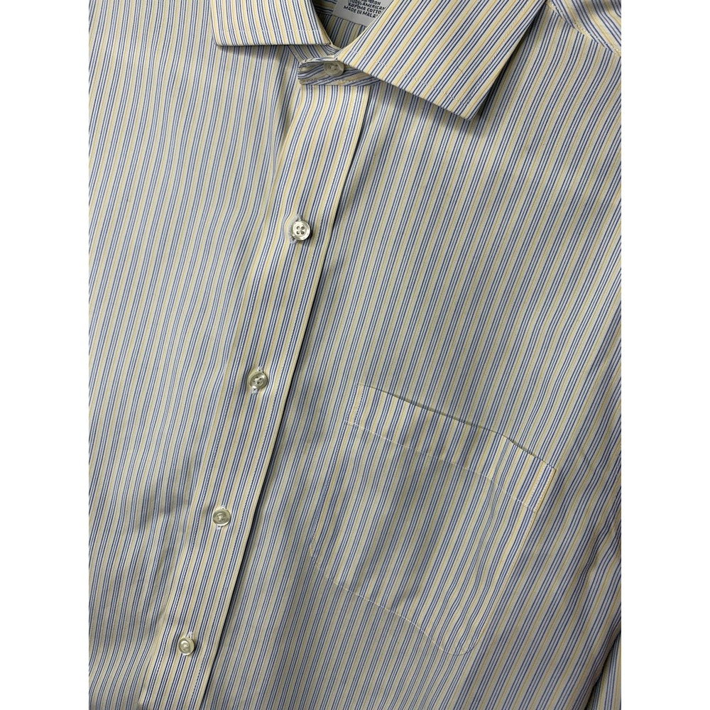 Mens Sz 15-33 Brooks Brothers Classic Yellow Blue Striped Long Sleeve Polo Shirt